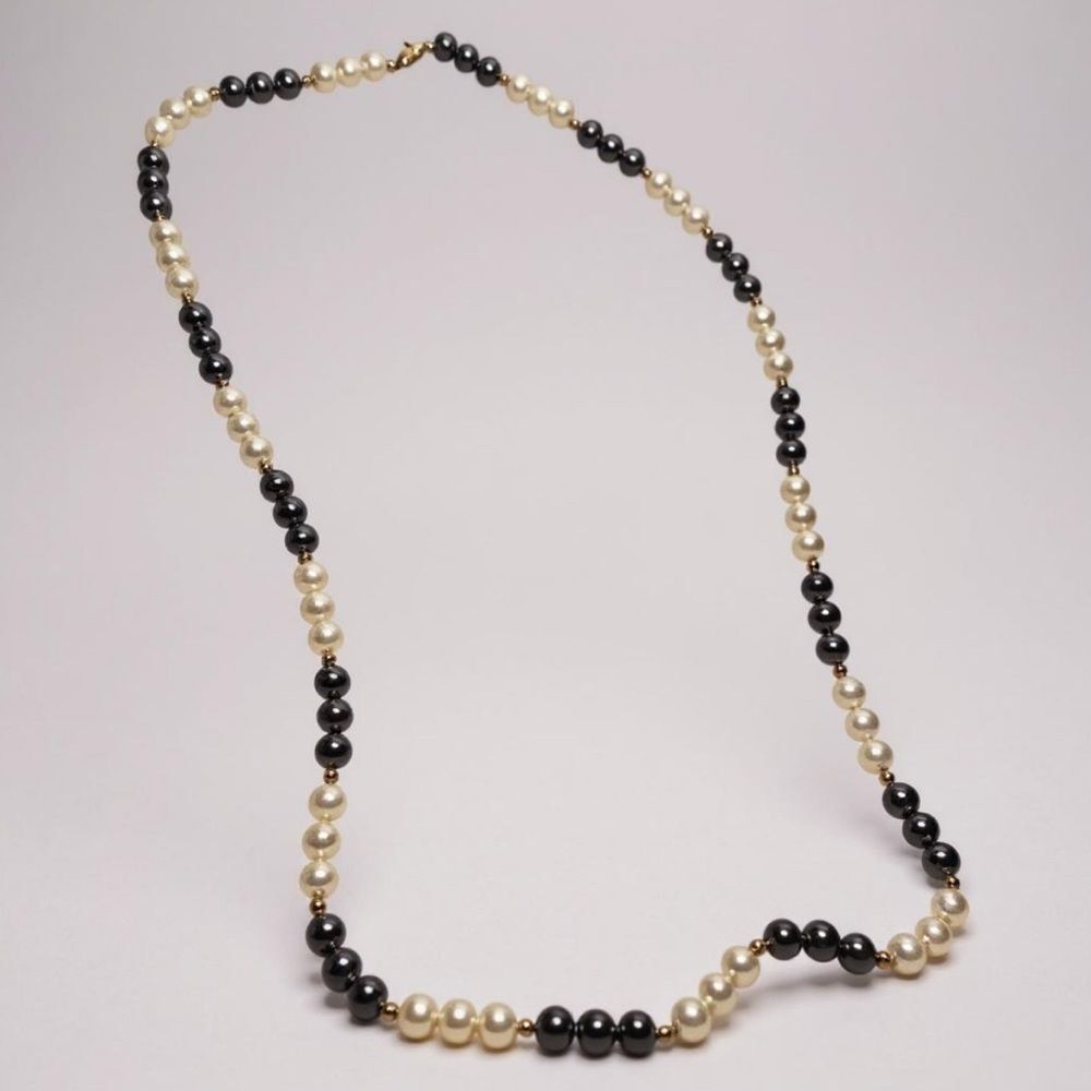 Vintage Monet Pearl Necklace | 1980s 1990s Long Runway Couture